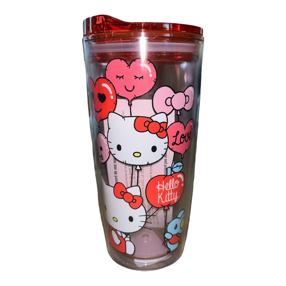 Hello Kitty Valentines Red Pink Hearts Tumbler Sanrio NEW HTF